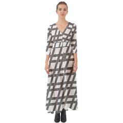 Grid Pattern Seamless Monochrome Button Up Boho Maxi Dress