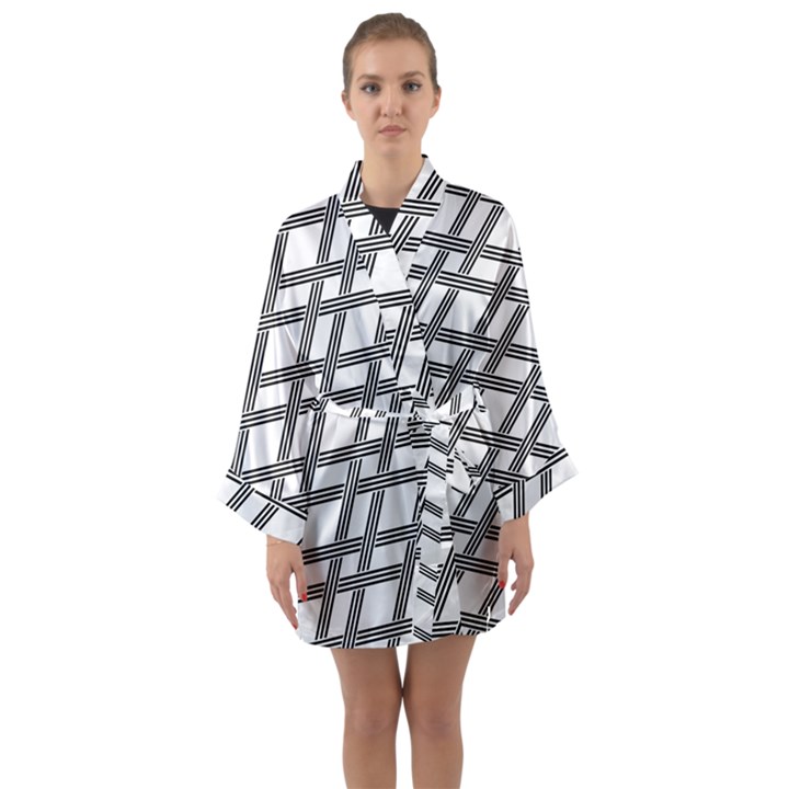 Grid Pattern Seamless Monochrome Long Sleeve Kimono Robe