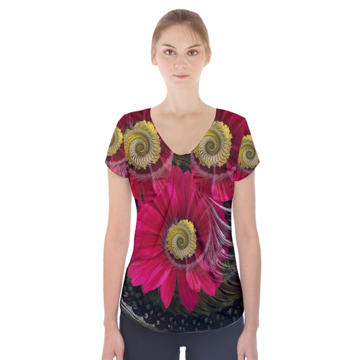 Fantasy Flower Fractal Blossom Short Sleeve Front Detail Top