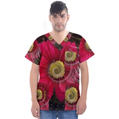 Fantasy Flower Fractal Blossom Men s V-neck Scrub Top