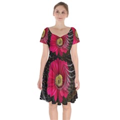 Fantasy Flower Fractal Blossom Short Sleeve Bardot Dress by Celenk