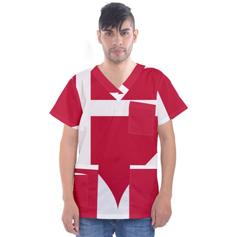 Heart Love Flag Denmark Red Cross Men s V-neck Scrub Top by Celenk