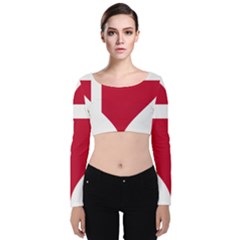 Heart Love Flag Denmark Red Cross Velvet Long Sleeve Crop Top