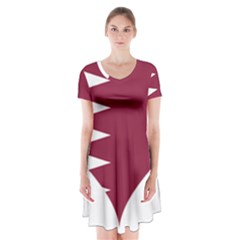 Heart Love Flag Qatar Short Sleeve V-neck Flare Dress by Celenk