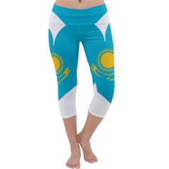 Heart Love Flag Sun Sky Blue Capri Yoga Leggings by Celenk