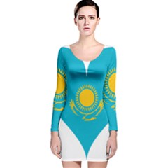 Heart Love Flag Sun Sky Blue Long Sleeve Velvet Bodycon Dress