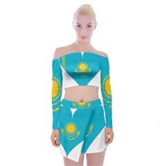 Heart Love Flag Sun Sky Blue Off Shoulder Top With Mini Skirt Set by Celenk