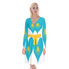 Heart Love Flag Sun Sky Blue Long Sleeve Velvet Front Wrap Dress by Celenk