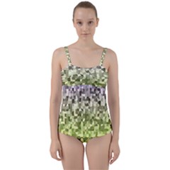 Irregular Rectangle Square Mosaic Twist Front Tankini Set