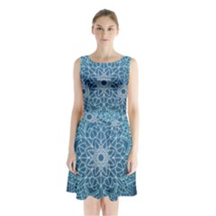 Mandala Floral Ornament Pattern Sleeveless Waist Tie Chiffon Dress by Celenk