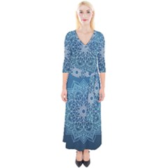 Mandala Floral Ornament Pattern Quarter Sleeve Wrap Maxi Dress