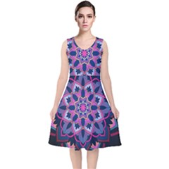 Mandala Circular Pattern V-neck Midi Sleeveless Dress 