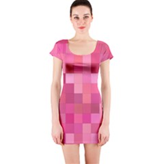 Pink Square Background Color Mosaic Short Sleeve Bodycon Dress by Celenk