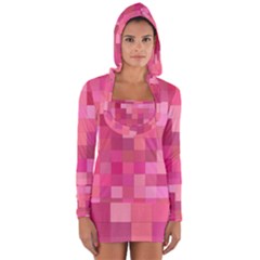 Pink Square Background Color Mosaic Long Sleeve Hooded T-shirt by Celenk