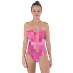 Pink Square Background Color Mosaic Tie Back One Piece Swimsuit