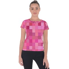 Pink Square Background Color Mosaic Short Sleeve Sports Top  by Celenk