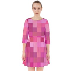 Pink Square Background Color Mosaic Smock Dress by Celenk