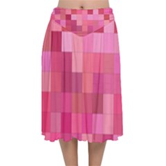 Pink Square Background Color Mosaic Velvet Flared Midi Skirt