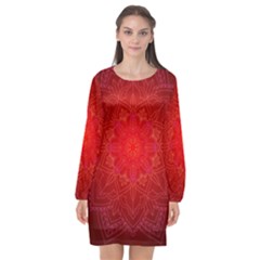 Mandala Ornament Floral Pattern Long Sleeve Chiffon Shift Dress  by Celenk