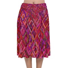 Pattern Background Square Modern Velvet Flared Midi Skirt