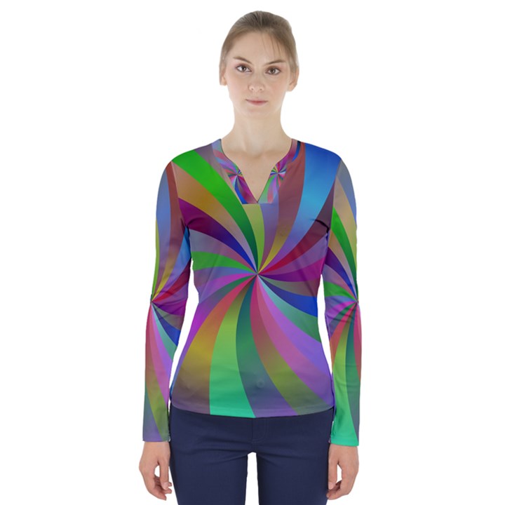 Spiral Background Design Swirl V-Neck Long Sleeve Top