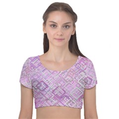 Pink Modern Background Square Velvet Short Sleeve Crop Top 