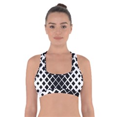 Square Diagonal Pattern Monochrome Cross Back Sports Bra by Celenk