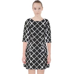 Square Diagonal Pattern Monochrome Pocket Dress by Celenk