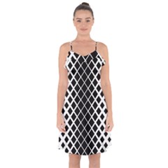 Square Diagonal Pattern Monochrome Ruffle Detail Chiffon Dress