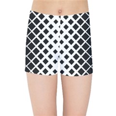 Square Diagonal Pattern Monochrome Kids Sports Shorts