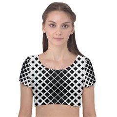 Square Diagonal Pattern Monochrome Velvet Short Sleeve Crop Top 