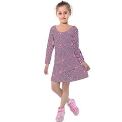 Purple Triangle Background Abstract Kids  Long Sleeve Velvet Dress by Celenk