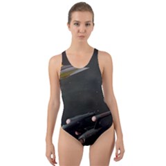 Space Travel Spaceship Space Cut-out Back One Piece Swimsuit by Celenk