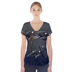 Space Travel Spaceship Space Short Sleeve Front Detail Top by Celenk