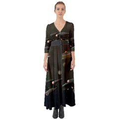 Space Travel Spaceship Space Button Up Boho Maxi Dress by Celenk