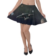 Space Travel Spaceship Space Velvet Skater Skirt