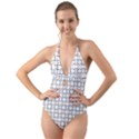 Square Line Stripe Pattern Halter Cut-Out One Piece Swimsuit View1