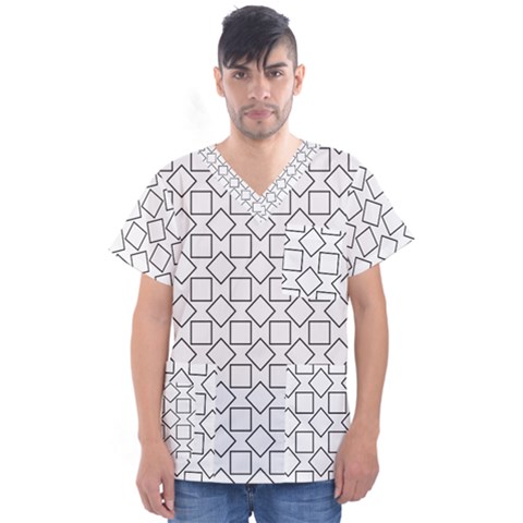 Square Line Stripe Pattern Men s V-neck Scrub Top by Celenk