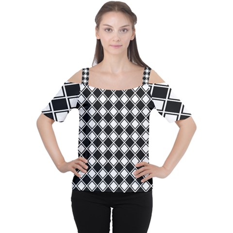 Square Diagonal Pattern Seamless Cutout Shoulder Tee by Celenk