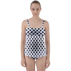 Square Pattern Monochrome Twist Front Tankini Set