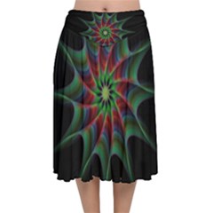 Star Abstract Burst Starburst Velvet Flared Midi Skirt by Celenk