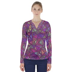 Triangle Background Abstract V-neck Long Sleeve Top