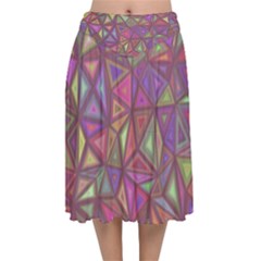 Triangle Background Abstract Velvet Flared Midi Skirt by Celenk