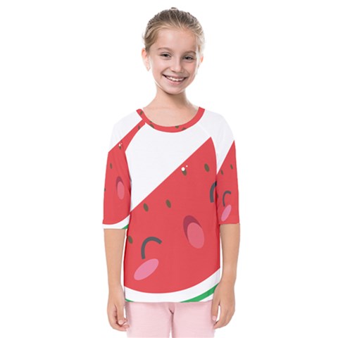 Watermelon Red Network Fruit Juicy Kids  Quarter Sleeve Raglan Tee by Celenk