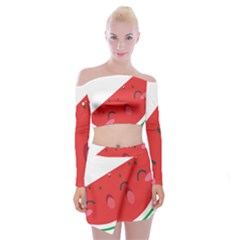 Watermelon Red Network Fruit Juicy Off Shoulder Top With Mini Skirt Set by Celenk