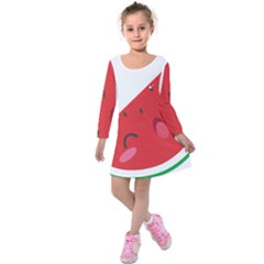 Watermelon Red Network Fruit Juicy Kids  Long Sleeve Velvet Dress by Celenk