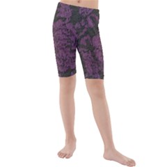 Purple Black Red Fabric Textile Kids  Mid Length Swim Shorts by Celenk