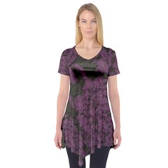 Purple Black Red Fabric Textile Short Sleeve Tunic  by Celenk