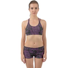 Purple Black Red Fabric Textile Back Web Sports Bra Set by Celenk