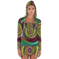 Spiral Vortex Fractal Render Swirl Long Sleeve Hooded T-shirt by Celenk